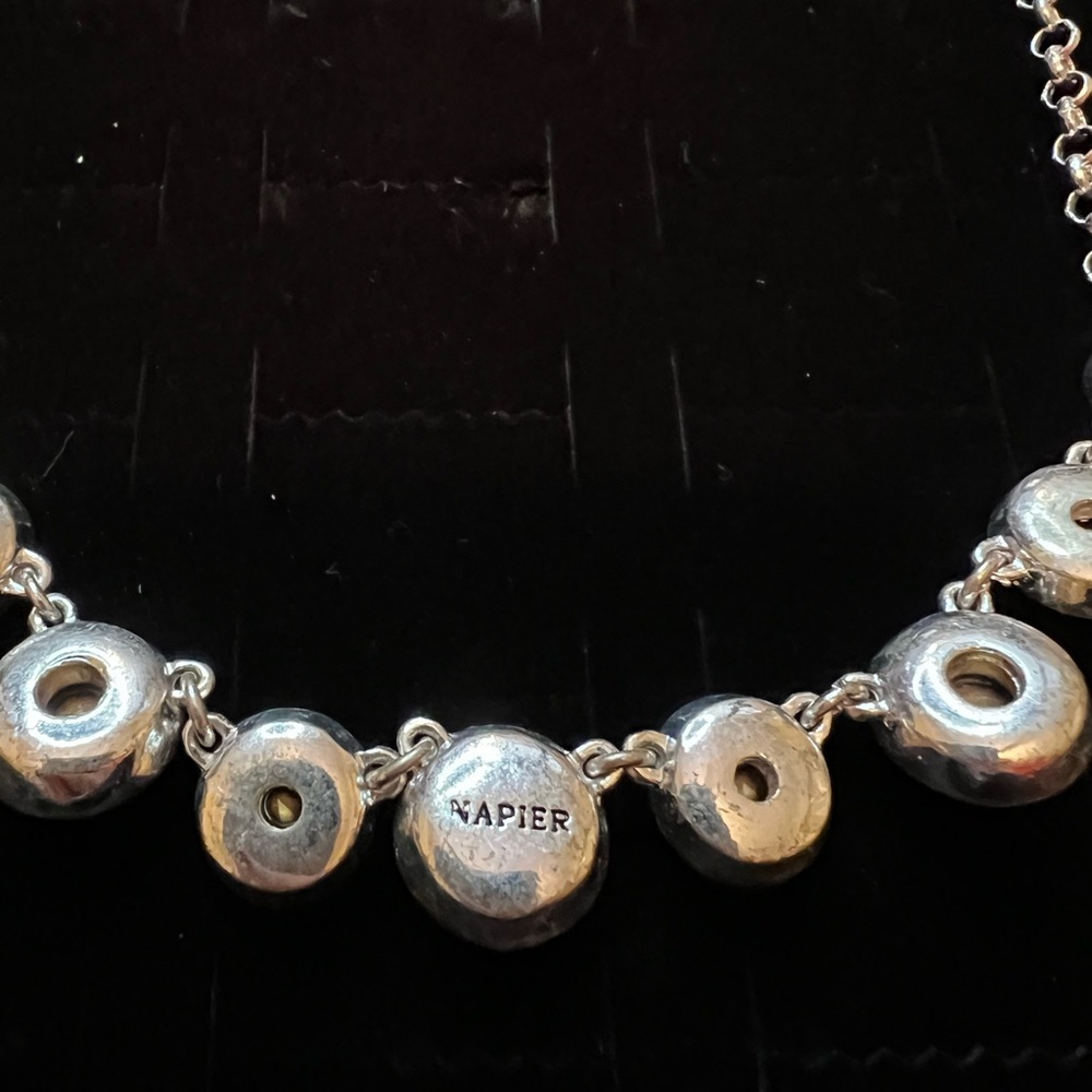 Vintage Napier Silver Necklace with Intricate Circular Design and Rhinestones - Picture 4 of 9